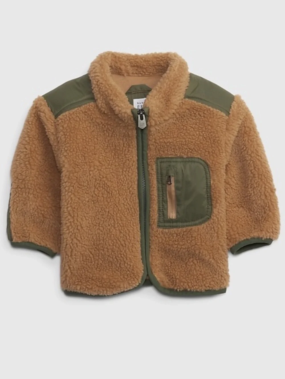 GAP Baby Sherpa Jacket in Camel with Olive Accents 12-18 months